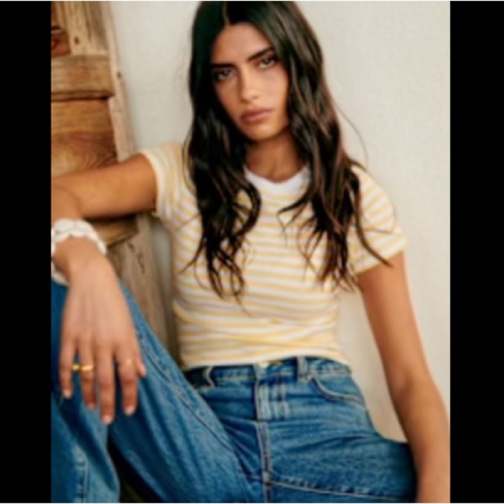 Sezane Camil T-shirt Ecru / Pastel Yellow - Size M